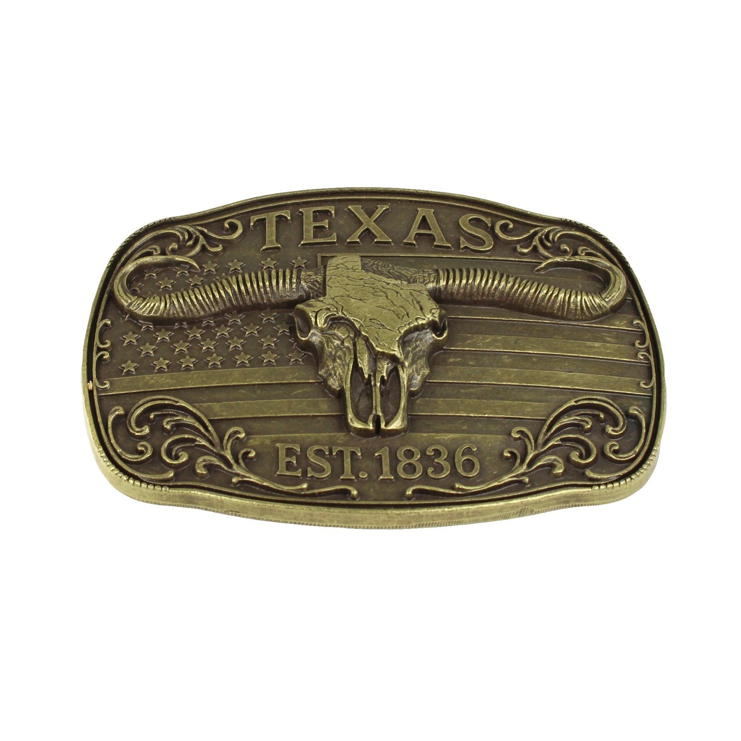 American Flag Texas 1836 Longhorn Belt Buckle Antique Bronze Fits 1.5 inch Belts
