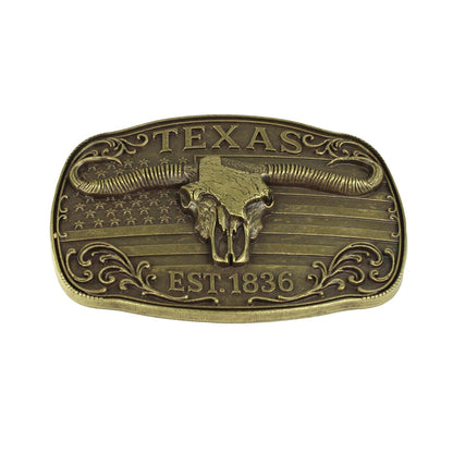 American Flag Texas 1836 Longhorn Belt Buckle Antique Bronze Fits 1.5 inch Belts
