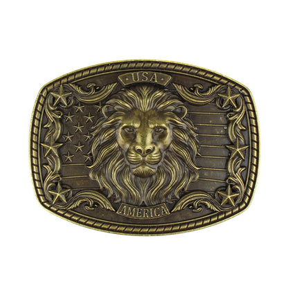 American Flag USA Lion Head Stars Belt Buckle Antique Bronze Fits 1.5 inch Belts