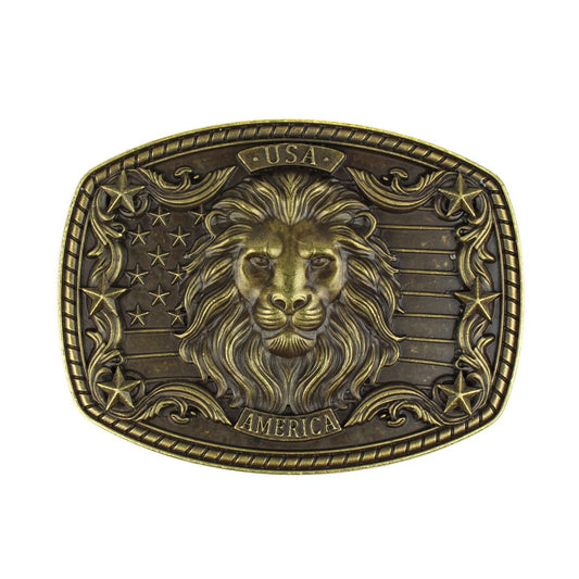 American Flag USA Lion Head Stars Belt Buckle Antique Bronze Fits 1.5 inch Belts