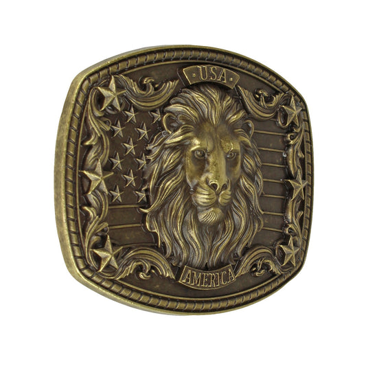 American Flag USA Lion Head Stars Belt Buckle Antique Bronze Fits 1.5 inch Belts