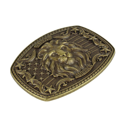 American Flag USA Lion Head Stars Belt Buckle Antique Bronze Fits 1.5 inch Belts