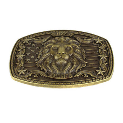 American Flag USA Lion Head Stars Belt Buckle Antique Bronze Fits 1.5 inch Belts