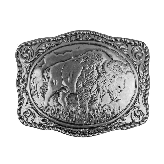 American Bison Buffalo Floral Belt Buckle Antique Silver Fits 1.5 inch Belts