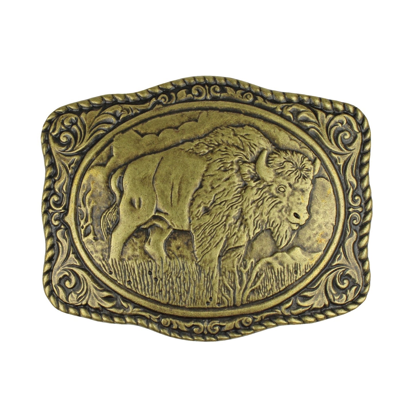 American Bison Buffalo Floral Belt Buckle Antique Bronze Fits 1.5 inch Belts