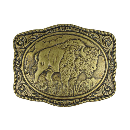 American Bison Buffalo Floral Belt Buckle Antique Bronze Fits 1.5 inch Belts