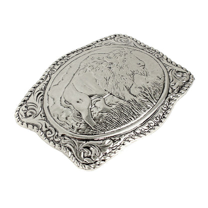 American Bison Buffalo Floral Belt Buckle Antique Silver Fits 1.5 inch Belts