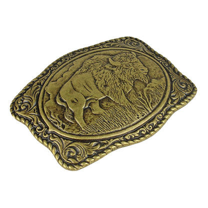 American Bison Buffalo Floral Belt Buckle Antique Bronze Fits 1.5 inch Belts
