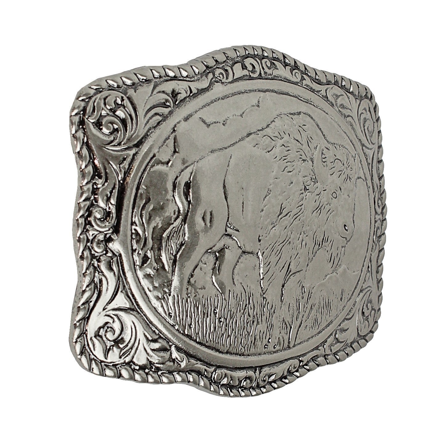 American Bison Buffalo Floral Belt Buckle Antique Silver Fits 1.5 inch Belts