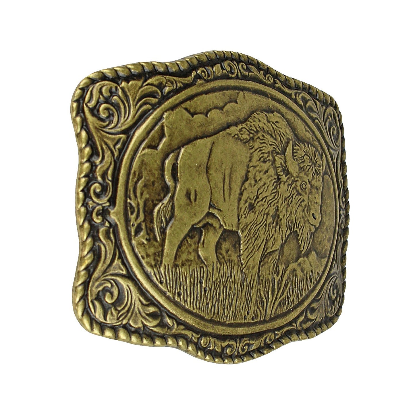 American Bison Buffalo Floral Belt Buckle Antique Bronze Fits 1.5 inch Belts