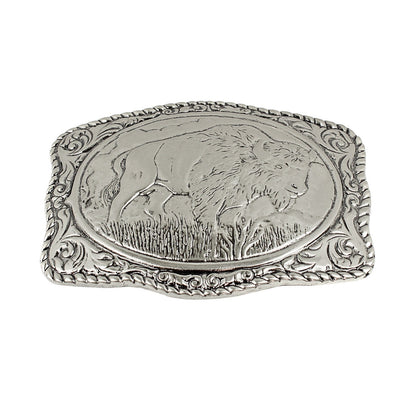 American Bison Buffalo Floral Belt Buckle Antique Silver Fits 1.5 inch Belts