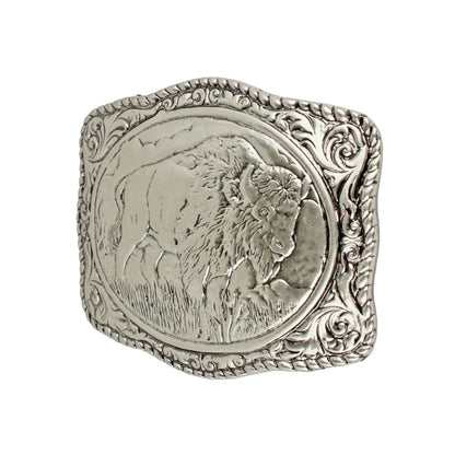 American Bison Buffalo Floral Belt Buckle Antique Silver Fits 1.5 inch Belts