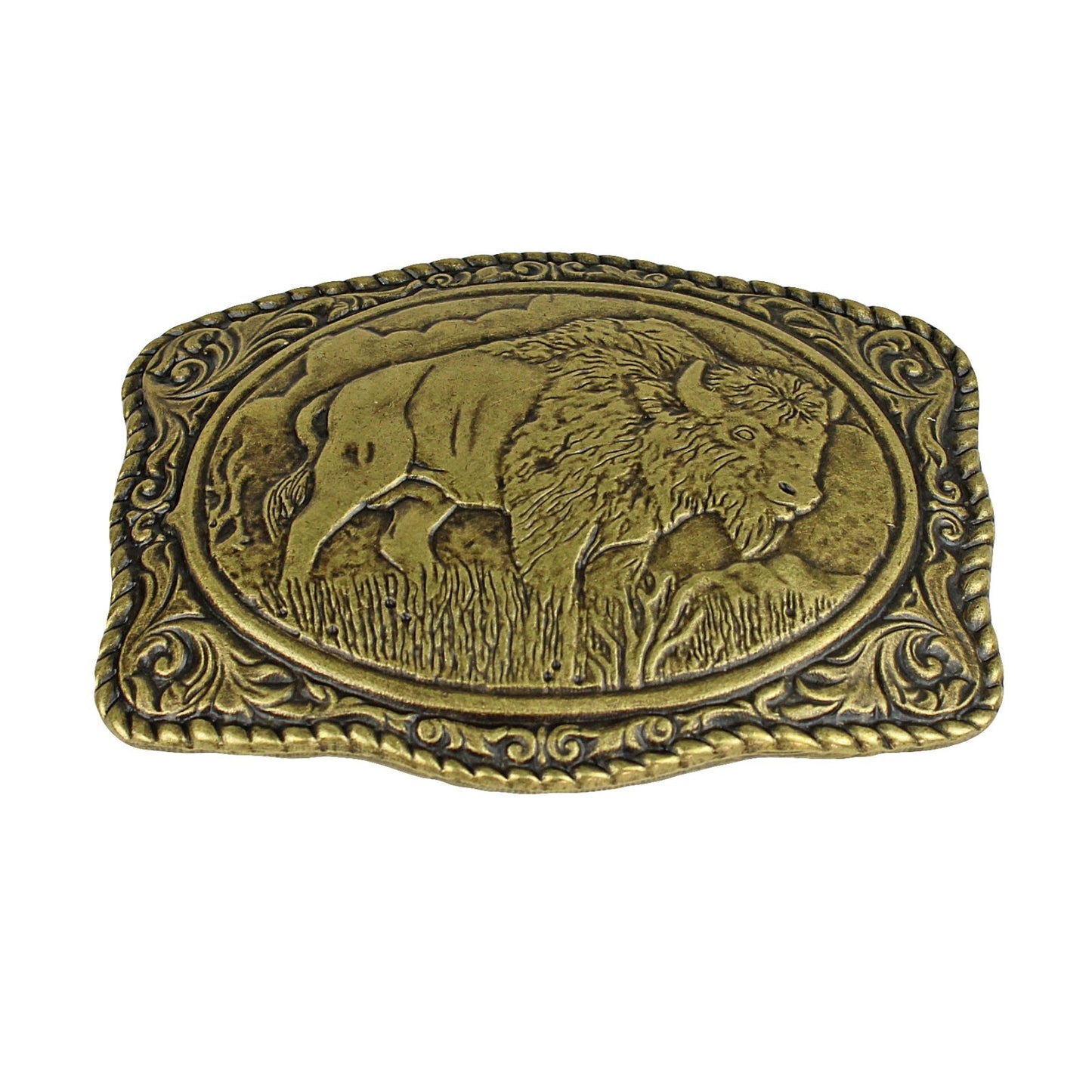 American Bison Buffalo Floral Belt Buckle Antique Bronze Fits 1.5 inch Belts