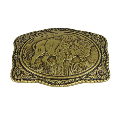 American Bison Buffalo Floral Belt Buckle Antique Bronze Fits 1.5 inch Belts