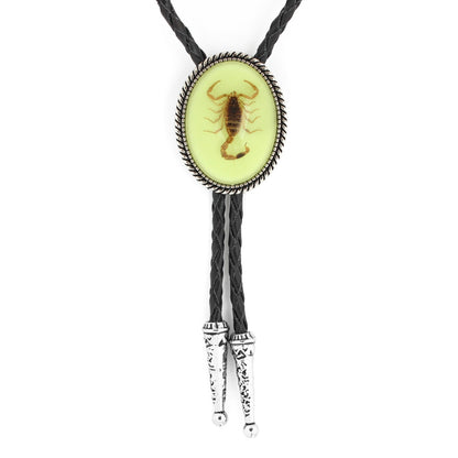 Oval Glow In The Dark Real Scorpion Alacran Bolo Tie 40 in Adjustable Black Cord