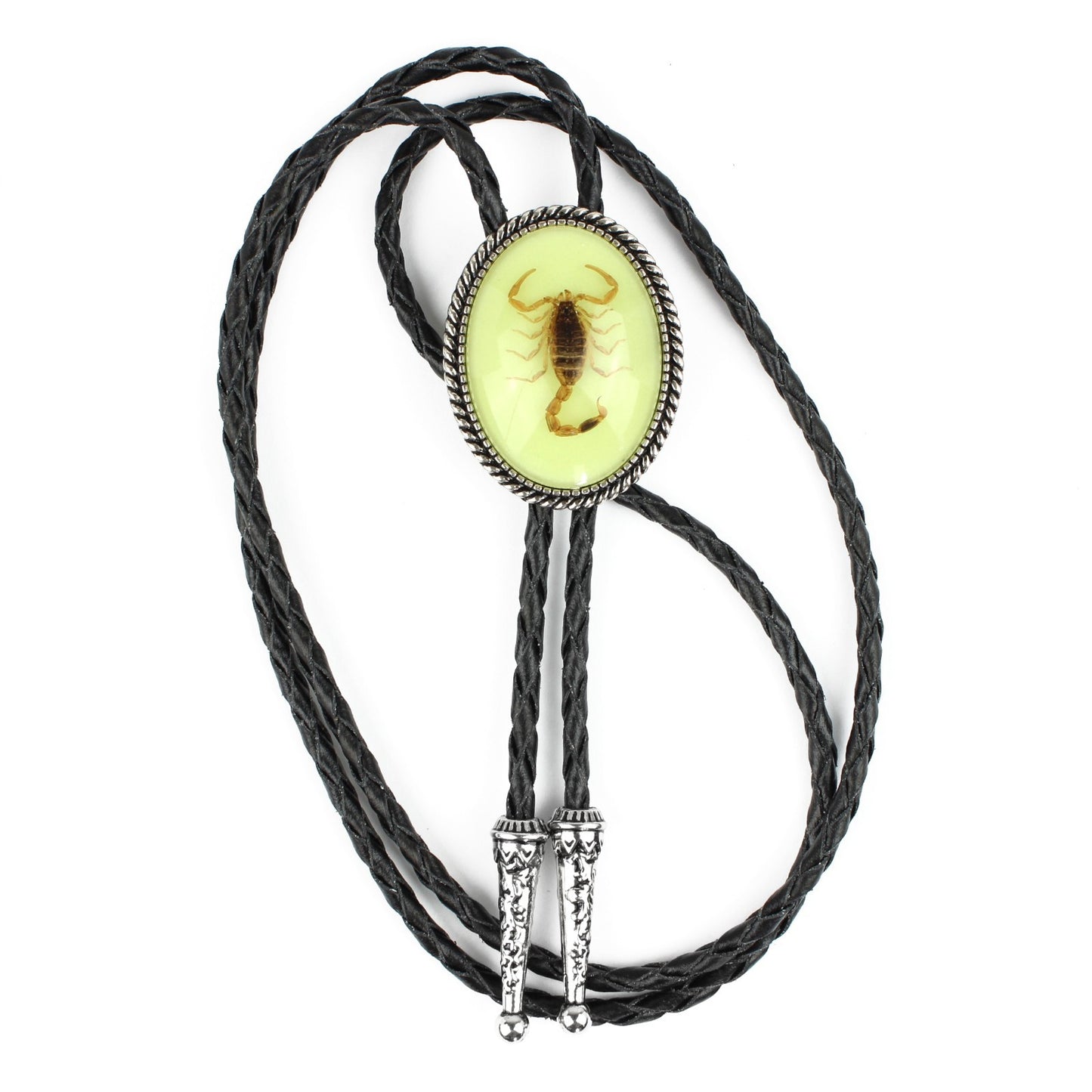 Oval Glow In The Dark Real Scorpion Alacran Bolo Tie 40 in Adjustable Black Cord