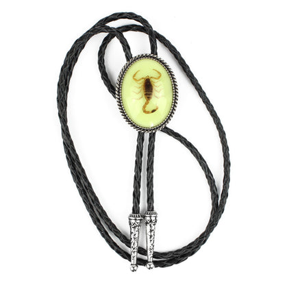 Oval Glow In The Dark Real Scorpion Alacran Bolo Tie 40 in Adjustable Black Cord