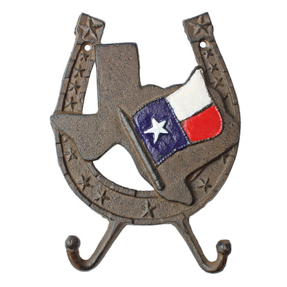 Rustic Lucky Horseshoe Texas Map Flag Stars Double Wall Hook Key Coat Hanger