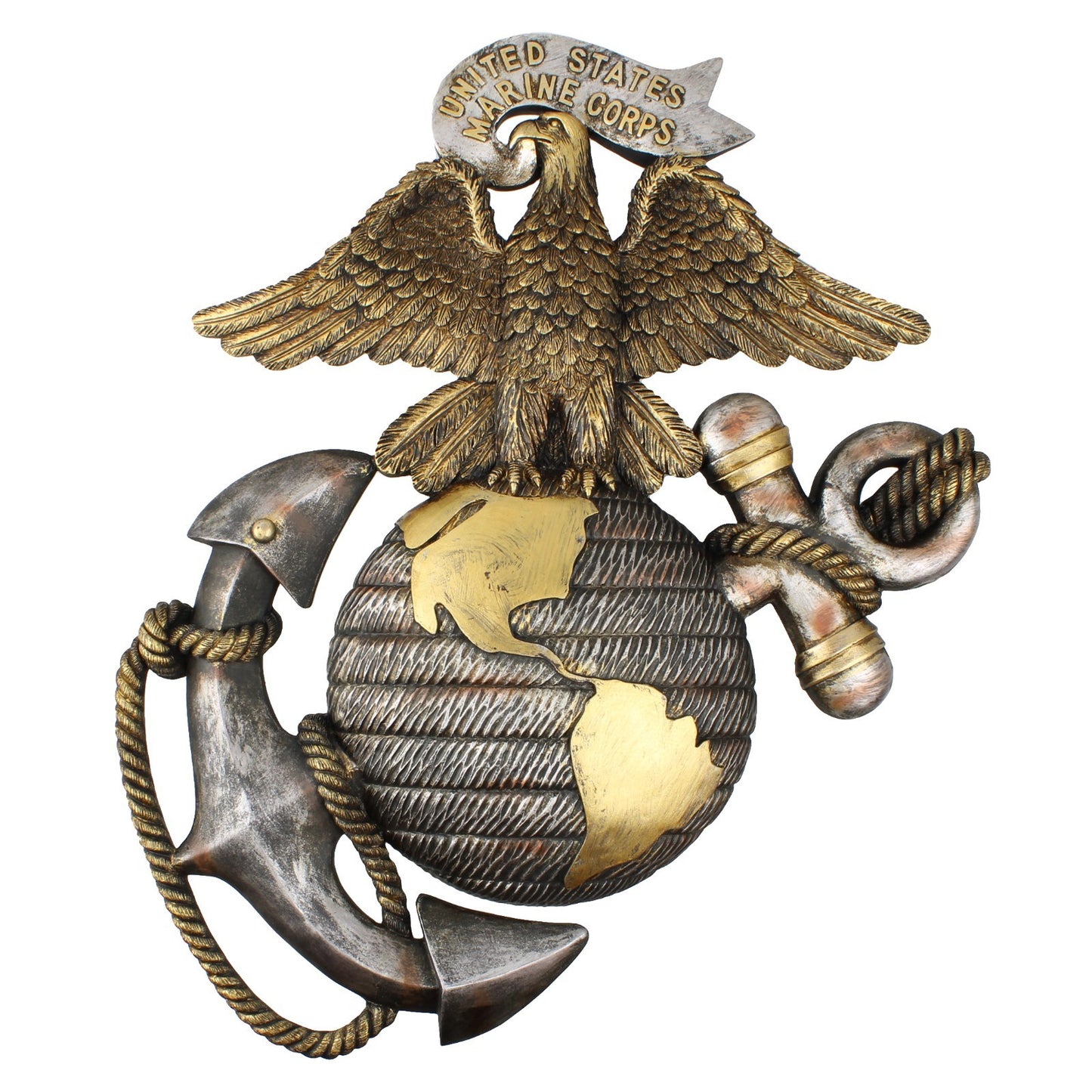 Large United States Marines Eagle Anchor Wall Decor Rustic Gold 19 x 16 inch
