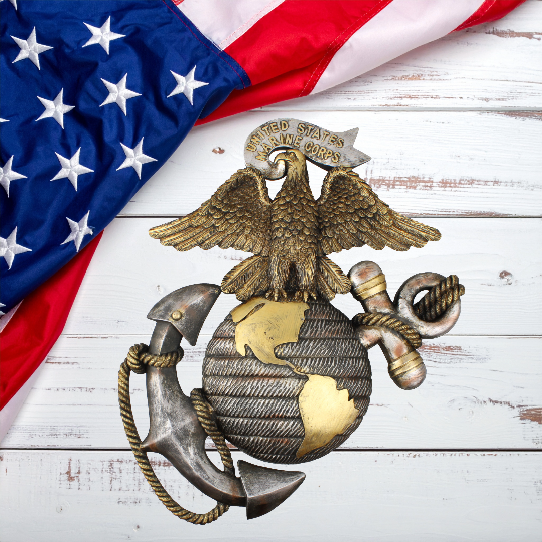 Large United States Marines Eagle Anchor Wall Decor Rustic Gold 19 x 16 inch