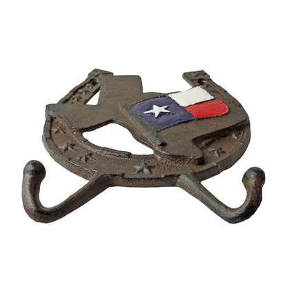 Rustic Lucky Horseshoe Texas Map Flag Stars Double Wall Hook Key Coat Hanger