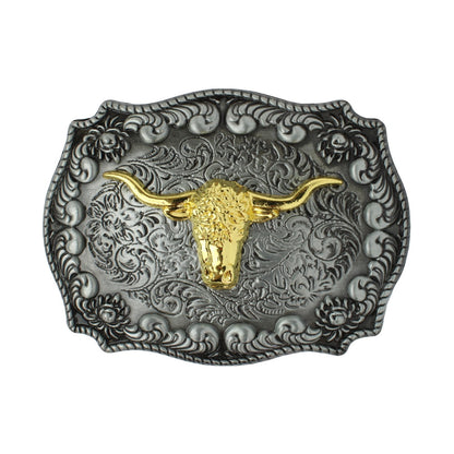 Golden Longhorn Antique Silver Floral Western Belt Buckle Fits 1.5 inch Belts