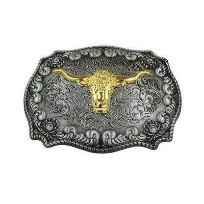 Golden Longhorn Antique Silver Floral Western Belt Buckle Fits 1.5 inch Belts