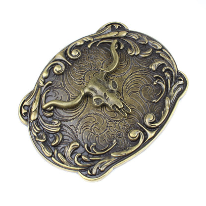 Floral Western Longhorn Bull Head Belt Buckle Antique Bronze Fits 1.5 inch Belt