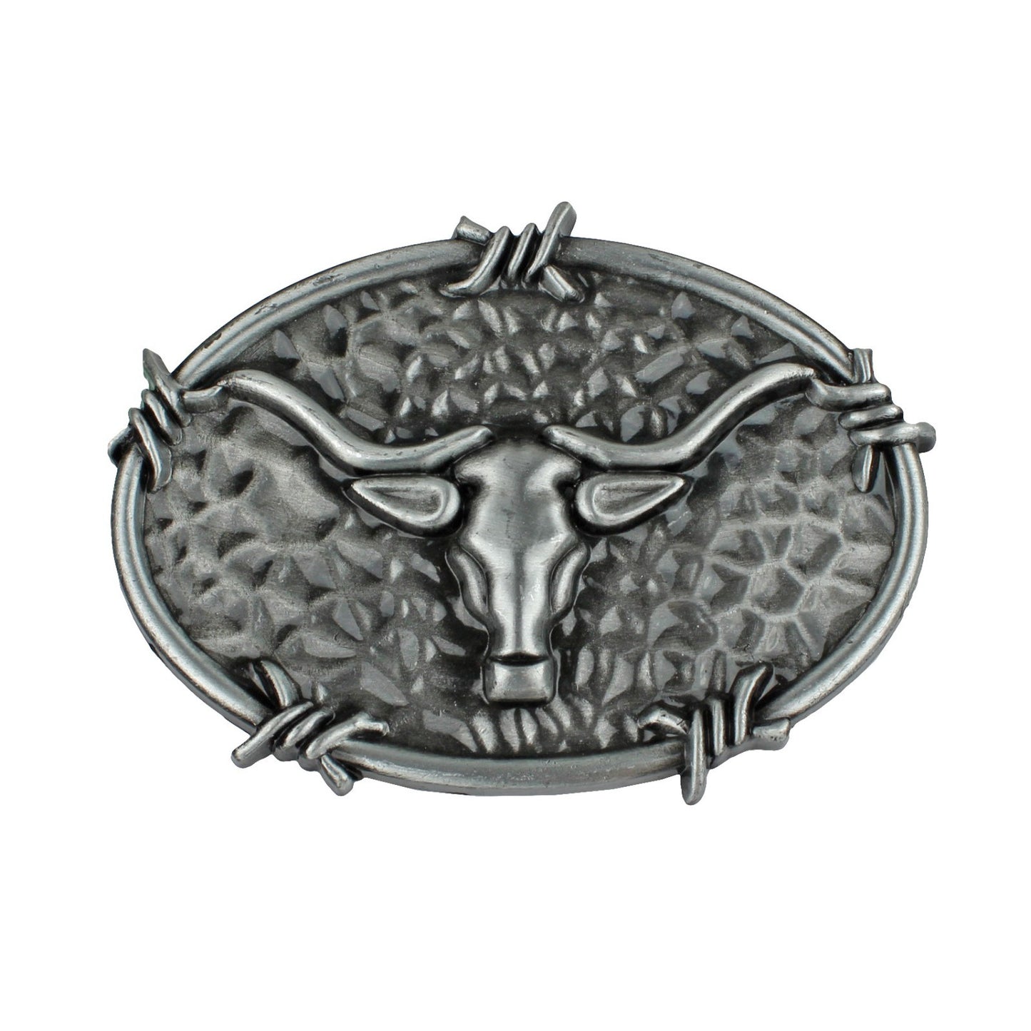 Oval Longhorn Bull Steer Head Barbed Wire Western Belt Buckle Antique Silver