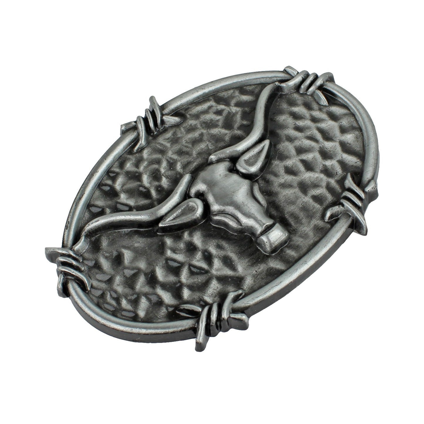 Oval Longhorn Bull Steer Head Barbed Wire Western Belt Buckle Antique Silver