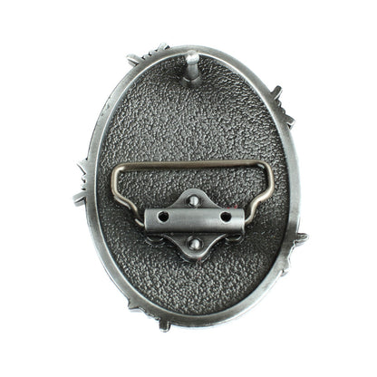 Oval Longhorn Bull Steer Head Barbed Wire Western Belt Buckle Antique Silver