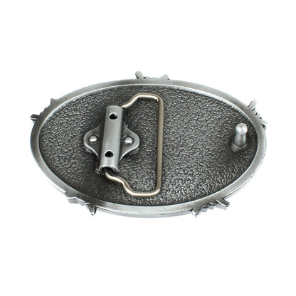 Oval Longhorn Bull Steer Head Barbed Wire Western Belt Buckle Antique Silver