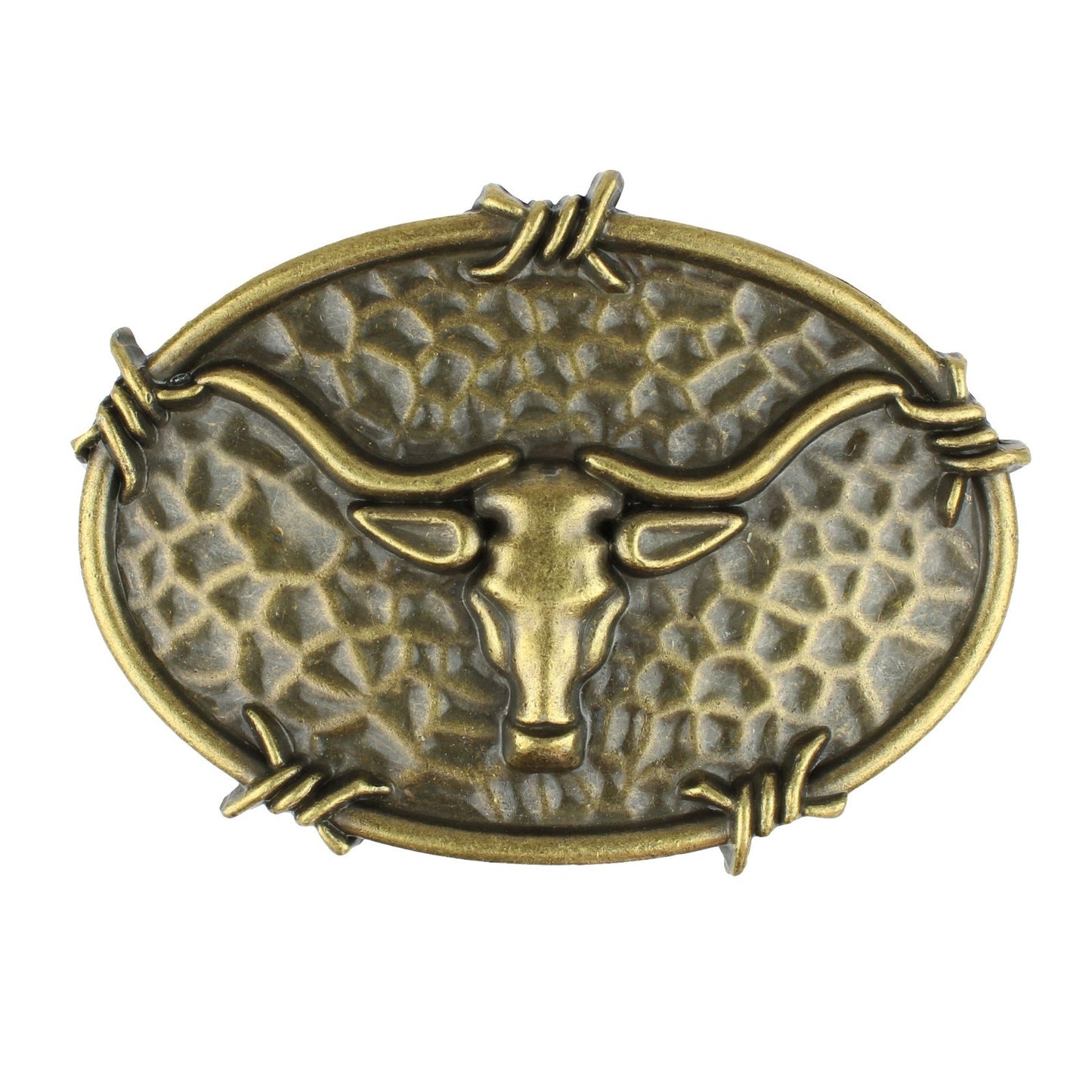 Oval Longhorn Bull Steer Head Barbed Wire Western Belt Buckle Antique Bronze