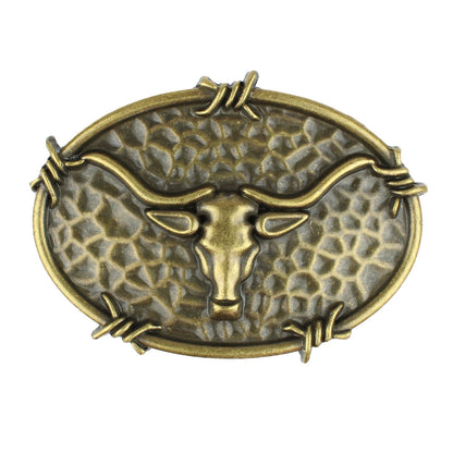 Oval Longhorn Bull Steer Head Barbed Wire Western Belt Buckle Antique Bronze