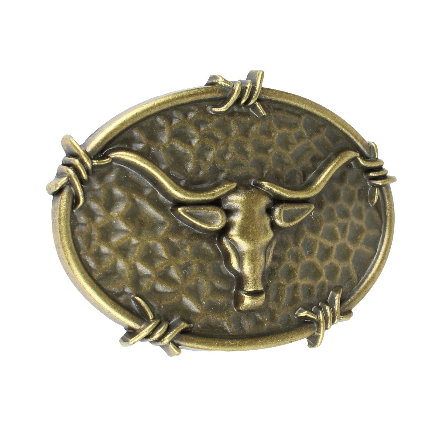 Oval Longhorn Bull Steer Head Barbed Wire Western Belt Buckle Antique Bronze