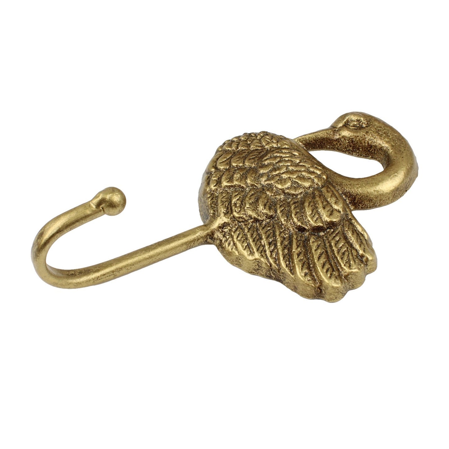 Antique Gold Cast Iron Metal Swan Wall Hook Key Towel Coat Hanger 6 inch Tall