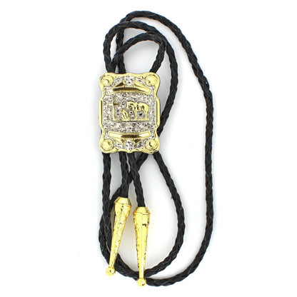 Praying Cowboy Kneeling At Cross Golden Bolo Tie 40 in Adjustable Leather Cord