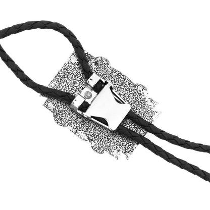 Silver Tone Oval Turquoise Stone Aztec Bolo Tie 40 in Adjustable Leather Cord