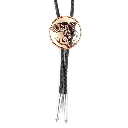 Round American Eagle Nest Copper Bolo Tie 40 inch Black Cord Made in USA