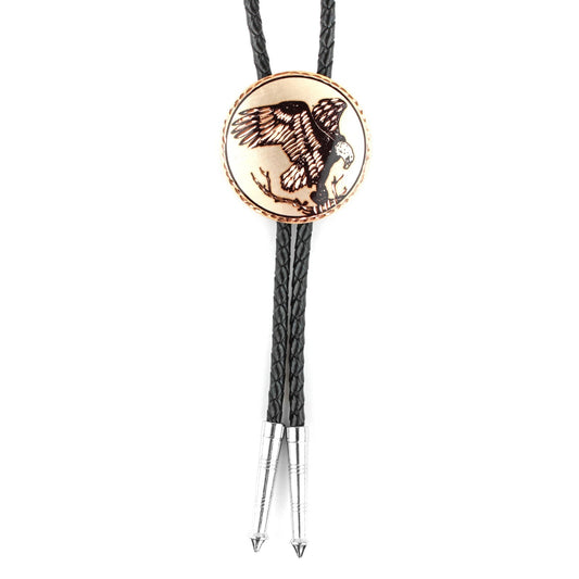 Round American Eagle Nest Copper Bolo Tie 40 inch Black Cord Made in USA