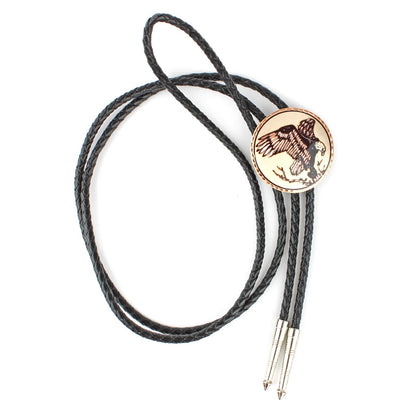 Round American Eagle Nest Copper Bolo Tie 40 inch Black Cord Made in USA