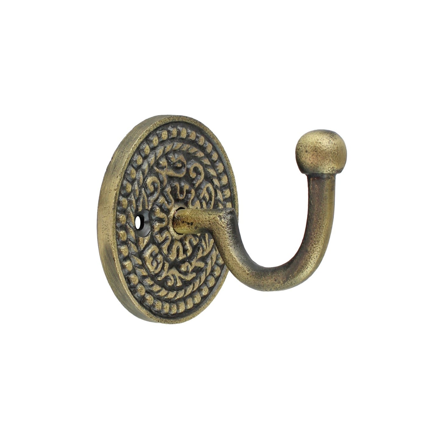 Small Cast Iron Wall Hook Floral Base Key Towel Robe Door Hanger Antique Brass