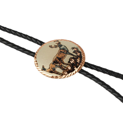 Round Etched Copper White-Tailed Deer Bolo Tie 40 inch Black Cord Made in USA