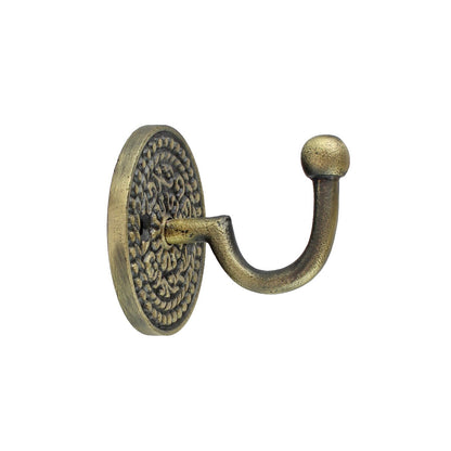 Small Cast Iron Wall Hook Floral Base Key Towel Robe Door Hanger Antique Brass