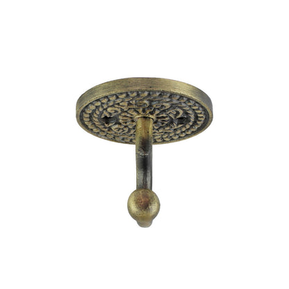 Small Cast Iron Wall Hook Floral Base Key Towel Robe Door Hanger Antique Brass