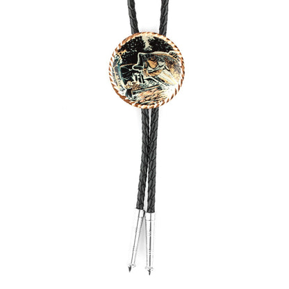 Round Etched Copper Bass Fisherman Bolo Tie 40 inch Black Cord Made in USA