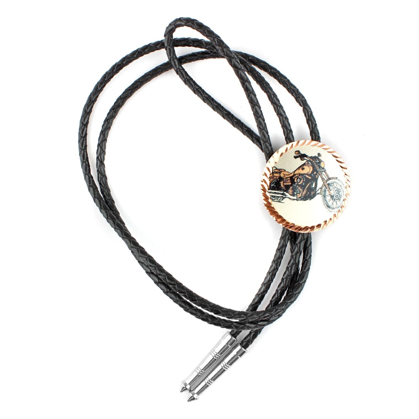 Round Etched Copper Harley Motorcycle Bolo Tie 40 inch Black Cord Made in USA