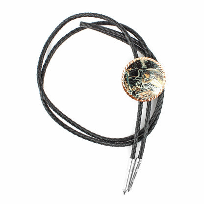 Round Etched Copper Bass Fisherman Bolo Tie 40 inch Black Cord Made in USA