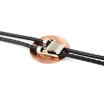 Round Etched Copper Harley Motorcycle Bolo Tie 40 inch Black Cord Made in USA