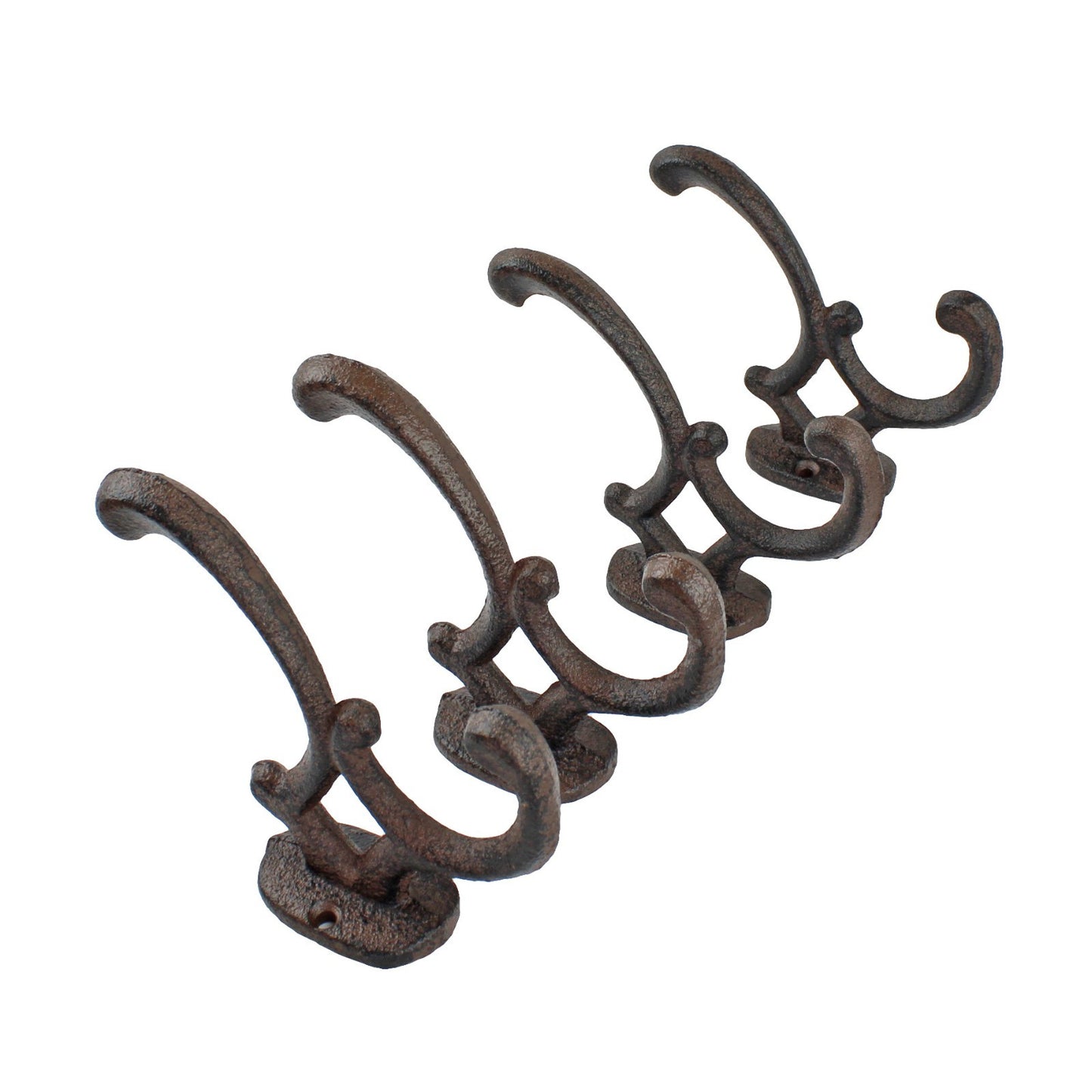4 Rustic Cast Iron Vines Double Wall Hook Key Towel Coat Purse Door Hanger Brown